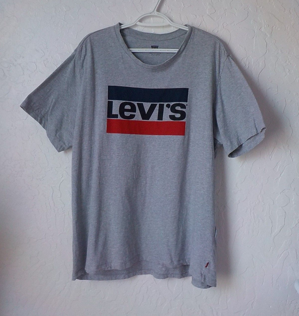 Levis Gray T-Shirt Men size 2XL Logo Spellout Print Tee Short Sleeves Casual